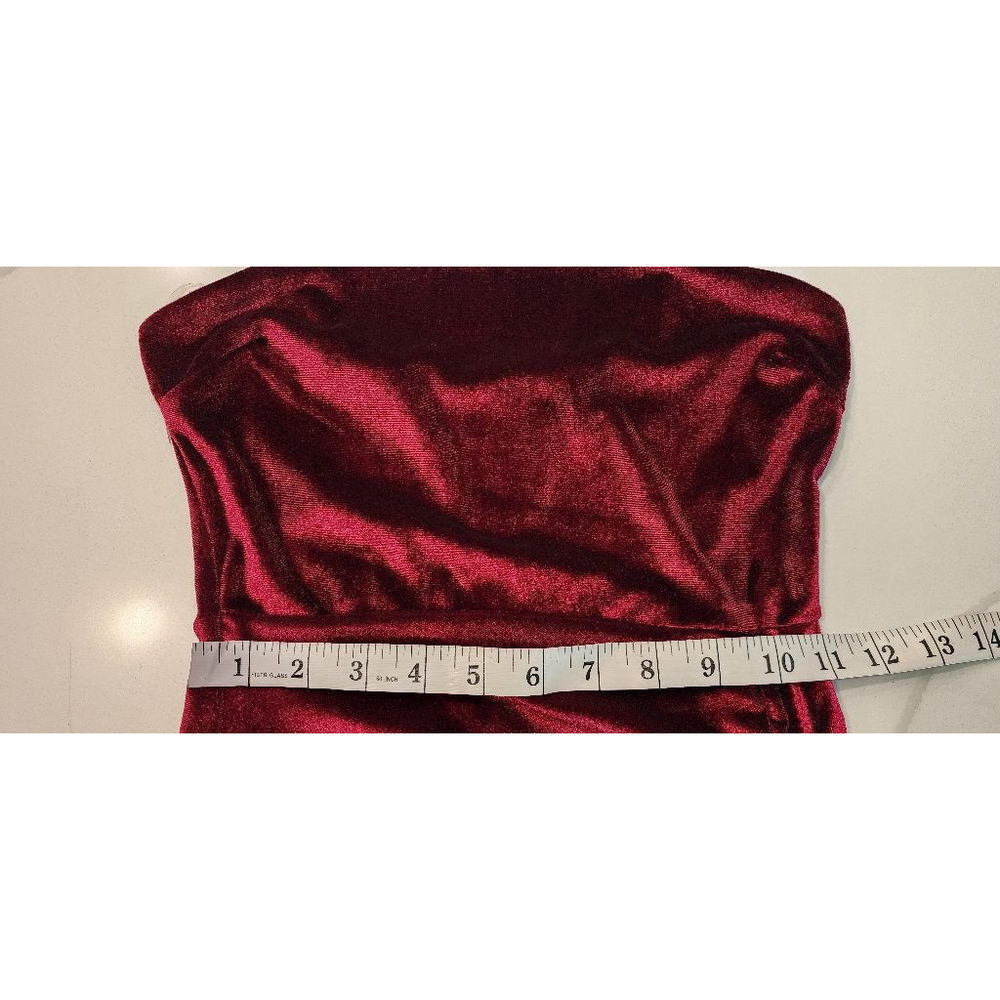 Windsor Burgundy Velvet Mini Dress Ruched Side Drawstring Spaghetti Straps Small - Picture 11 of 11